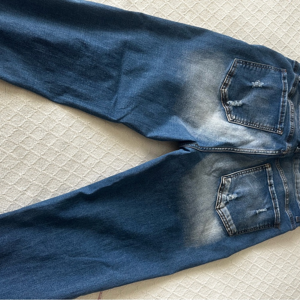 Distressed Blue Jeans with Red Accents - Picture 3 of 6
